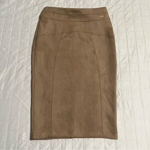 Marc New York Andrew Marc Faux Suede Midi Pencil Skirt Equestrian Brown Size XS